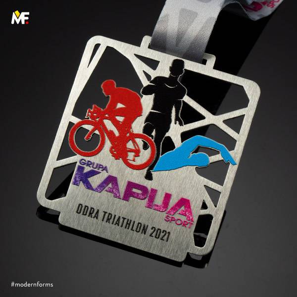 Medale Sportowe Triathlon Ażurowany Jednostronny Premium Srebrny Stal nierdzewna 