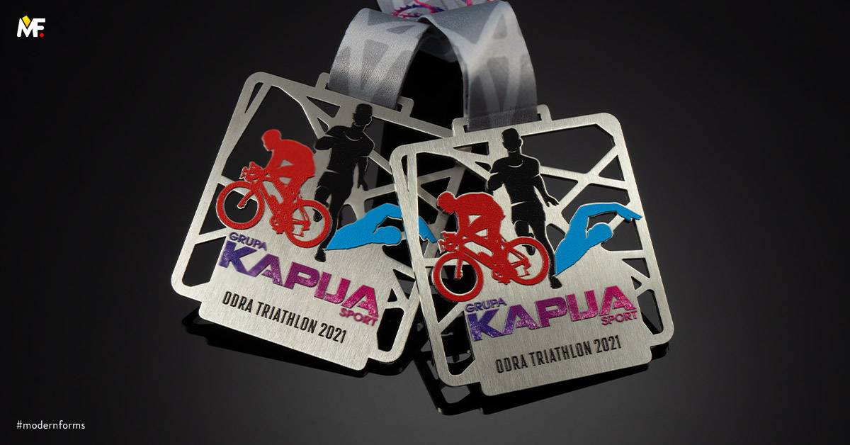 Medals Sport Triathlon Cut outs One-sided Premium Silver Stainless steel 