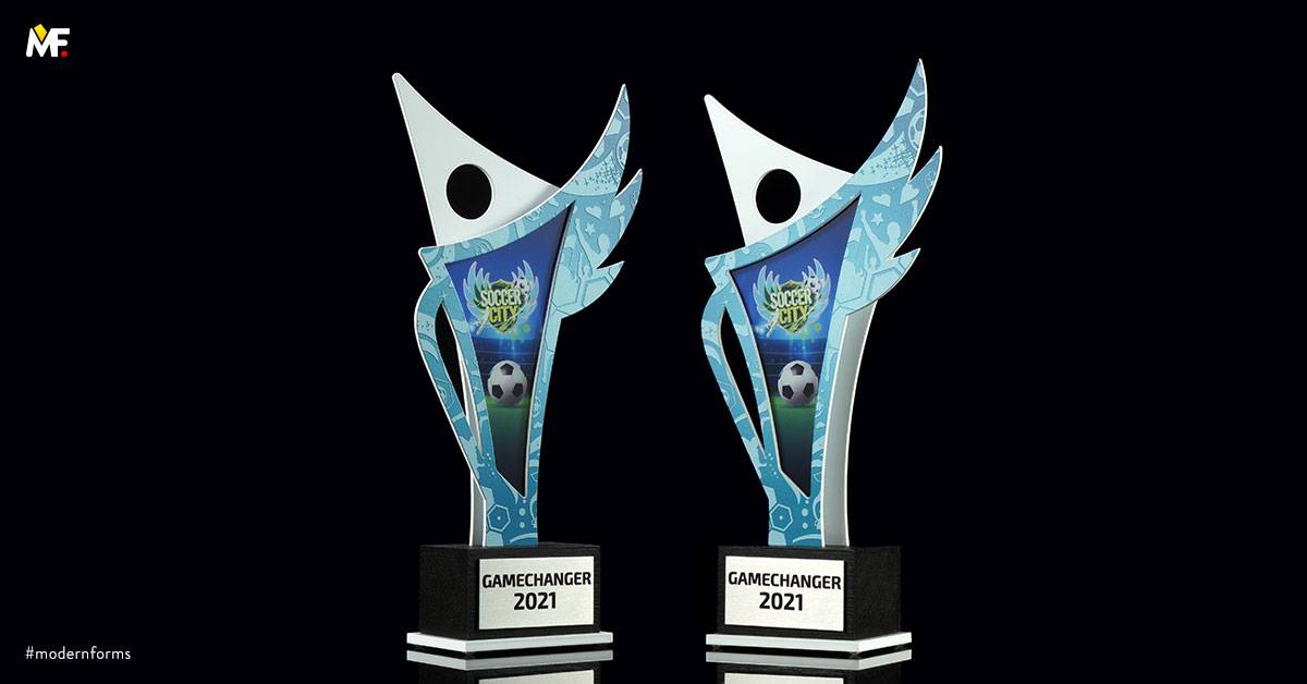 Trophies Sport Football Cut outs Exclusive One-sided Stainless steel Steel White Wood 