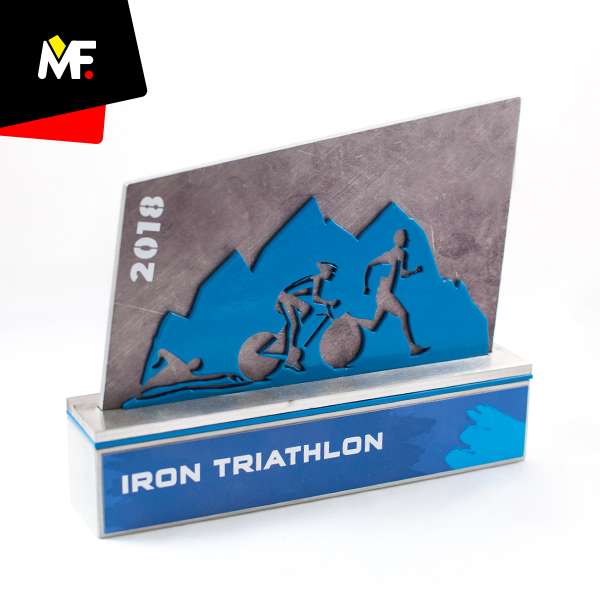 Trophies Sport Triathlon Blue Plexiglass Premium Rectangular Silver Sport Stainless steel Triathlon Trophies White 